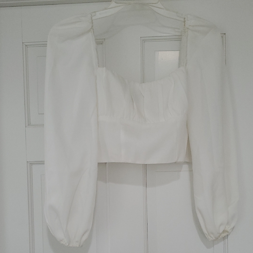 Princess Polly Ariah White Puff Sleeve Blouse sz 2